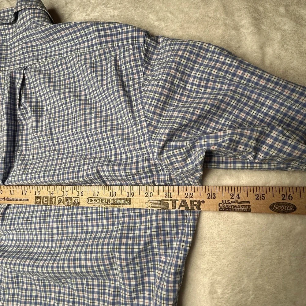 Ralph Lauren Mens Medium Button DownBlue Plaid‎ Long Sleeve Pink Pony Shirt
